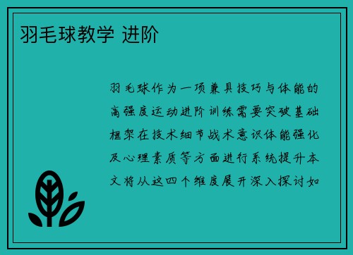 羽毛球教学 进阶