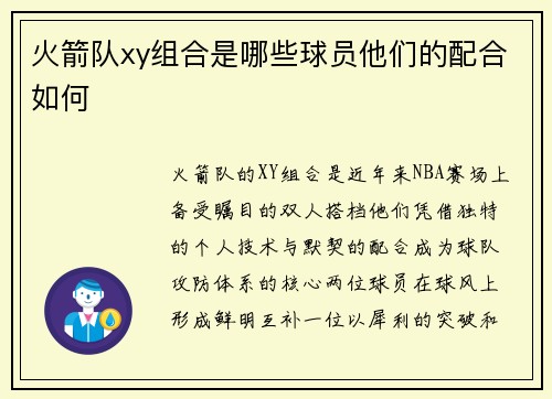 火箭队xy组合是哪些球员他们的配合如何